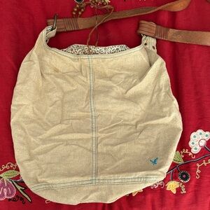 Beige Canvas Shoulder Bag